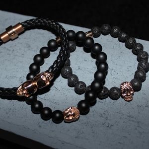 NEW Genuine Lava Bead Bracelet w Rose Gold Buddha